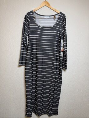 Motherhood Maternity Dress Large Black White Striped Ribbed Midi NWT